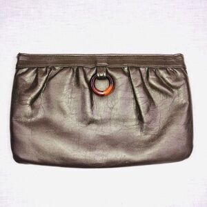 Vintage 60s JR Florida Womens Pocketbook Brown Leather Clutch Purse Bakelite